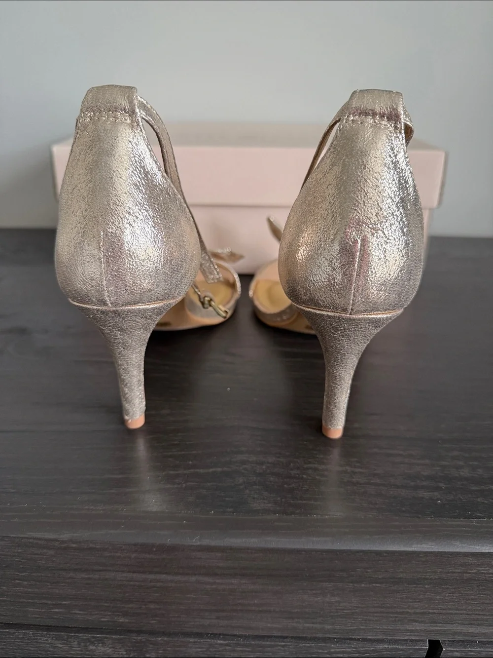 Chinese Laundry Metallic Gold Ankle-Strap Heels with Bow